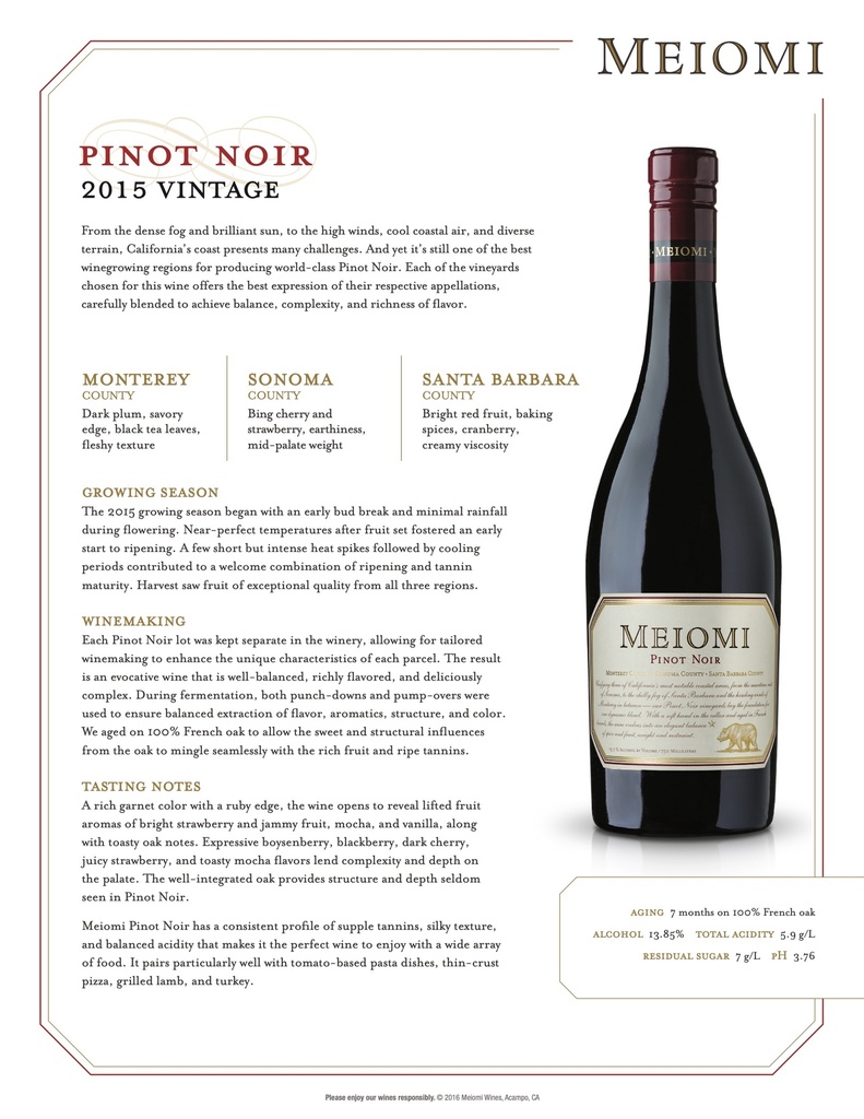 Pinot Noir, Meiomi La Boutique Du Vin